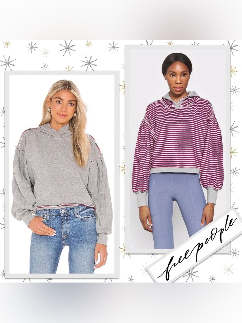 Free People Maroon & Gray Striped Boxy Hoodie